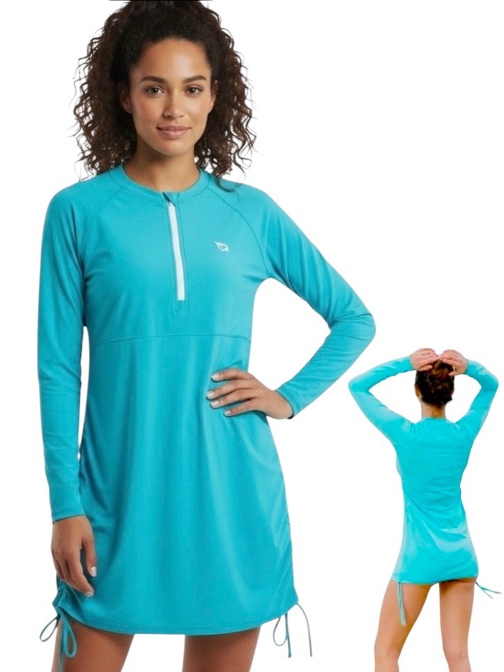 BALEAF Rashguard Turquoise Long Sleeve 3/4-Zip UPF 50+  Side/Adjustable XL NEW